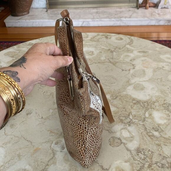 Vintage 1980s Due Fratelli Snakeskin Embossed Leather Dual Handle/ Shoulder Bag - Picture 7 of 15